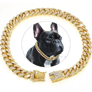 Dog, Chain Diamond Cuban Collar, Walking Metal Chain Collar, with Design Secure Buckle,