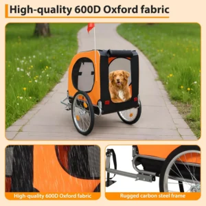 Large Dog Bike Trailer Foldable Oxford Fabric Universal Coupler with Quick Release Wheels