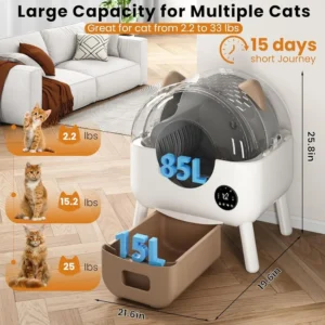 Large-Capacity Smart Litter Box for Multiple Cats,